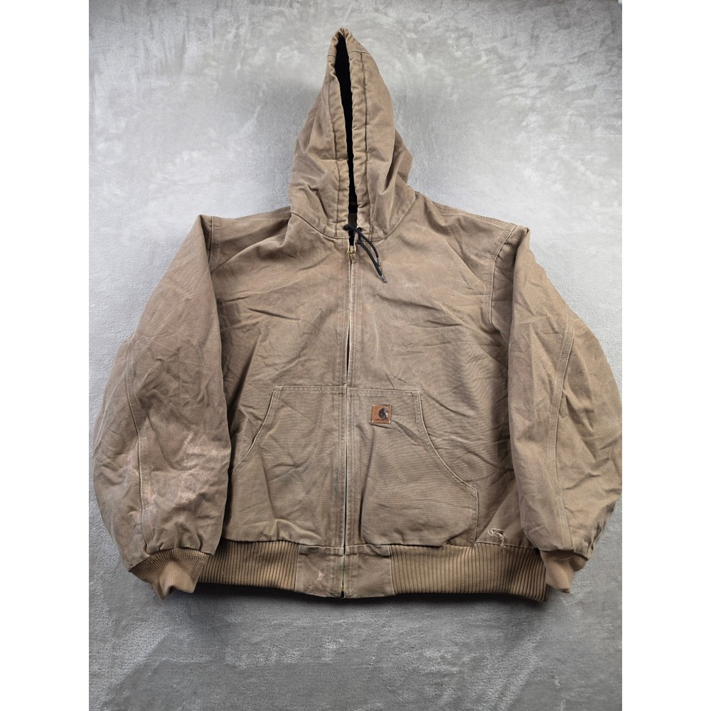 Carhartt Active Jacket Mens 2XL Brown Duck Canvas Lined Distressed Workwear Read